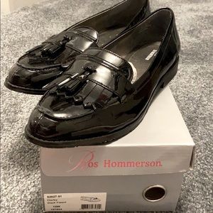 Ros Hommerson Darby Black patent loafers.
